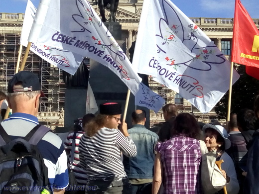 V kozácké čepici zvané papacha protestuje nedávný účastník české delegace na Donbas, která navázala vztahy se separatisty Mechanizované brigády Přízrak
